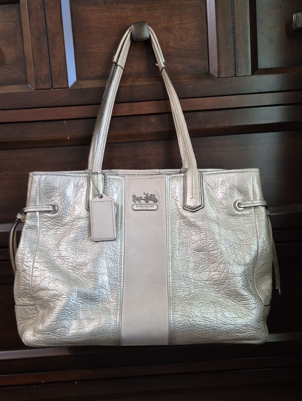 Coach Metallic and Cream Leather Tote #18962